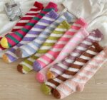 Saile Diagonal Stripe Calf Socks Coral Fleece Socks (Style #2413) Wholesale Bulk
