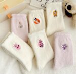 Saile Pink White Australian Fleece Embroidered Coral Fleece Socks (Style #2422) Wholesale Bulk